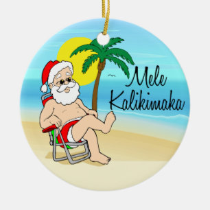 Enfeite de Natal Havaiano Papai Noel Palmeira