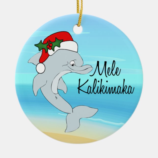 Enfeite de Natal Havaiano Tropical de Golfinho (Frente)