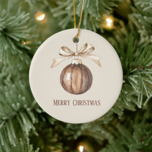Enfeite de Natal Marrom com Laço Creme e Pinhas na