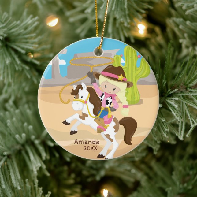 Enfeite de Natal Menina Loira de Cavalo Caubói (Árvore)