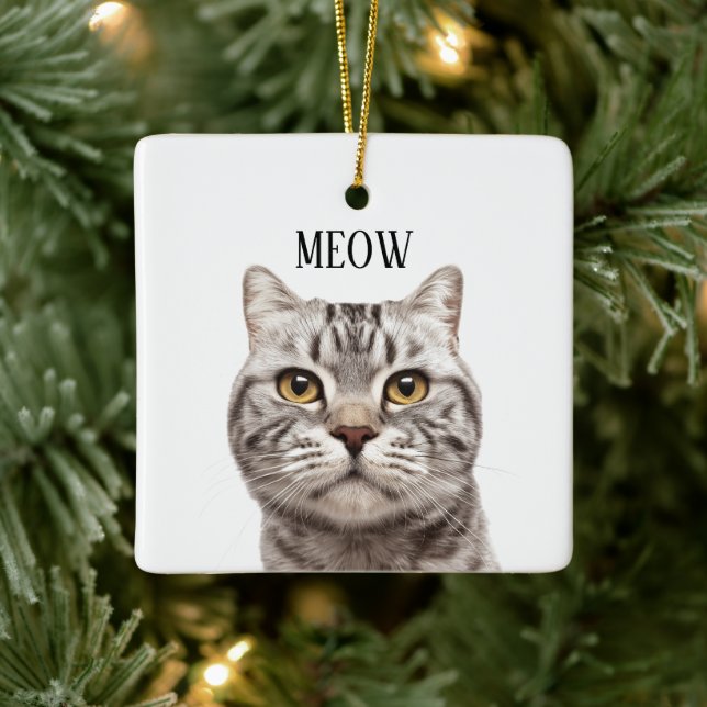 Enfeite de Natal Meow com Foto de Gato (Árvore)
