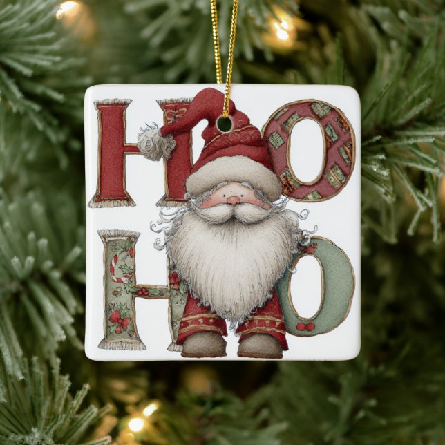 Enfeite de Natal Moderno | Papai Noel HO HO HO (Árvore)