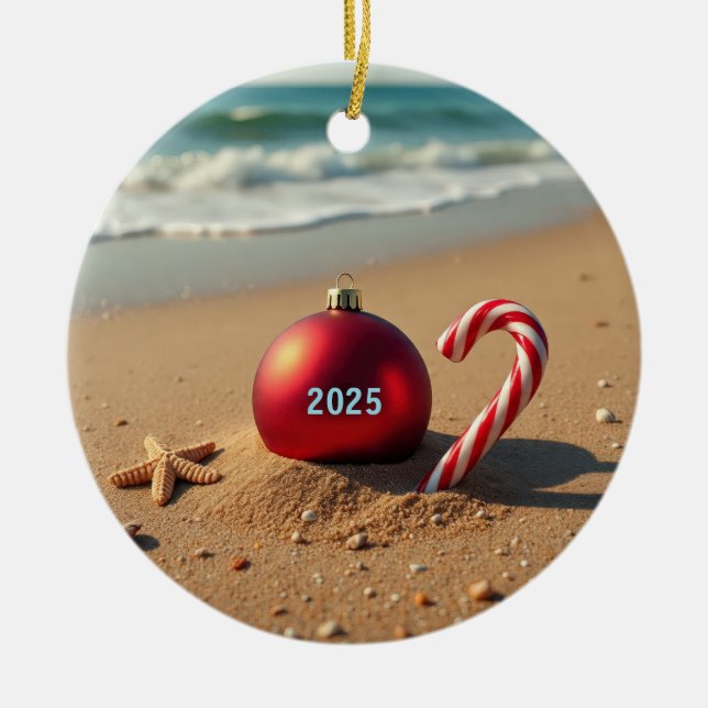 Enfeite de Natal na praia ideia de presente de fér (Frente)
