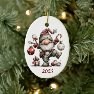 Enfeite de Natal Oval de Cerâmica Gnome