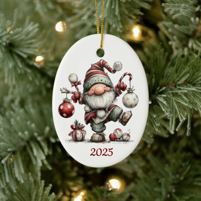 Enfeite de Natal Oval de Cerâmica Gnome (Árvore)
