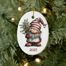 Enfeite de Natal Oval em Cerâmica Gnome