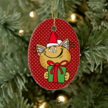 Enfeite de Natal Oval Gato Meowy Christmas