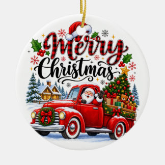 Enfeite de Natal Papai Noel Caminhão Vermelho Anti