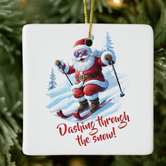 Enfeite de Natal Papai Noel Engraçado Esquiante co