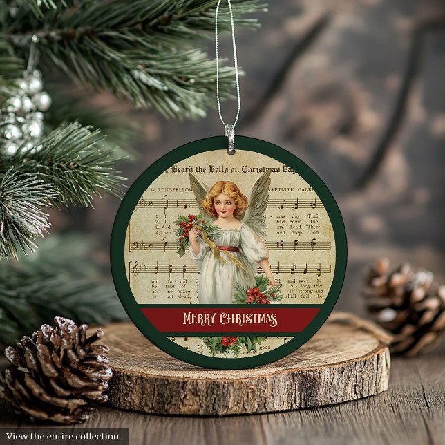 Enfeite de Natal Personalizado Anjo Retro Celebraç (Custom Christmas Ornament Retro Angel Celebration)