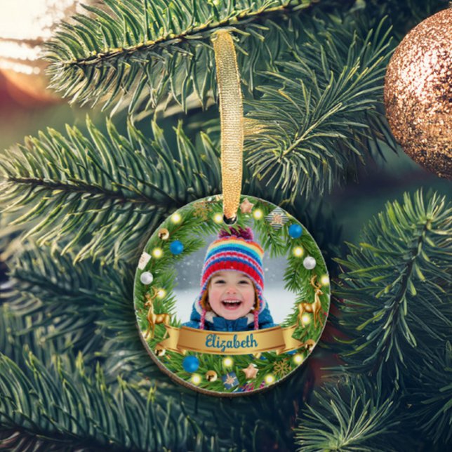 Enfeite de Natal Personalizado com Foto de Criança (Criador carregado)