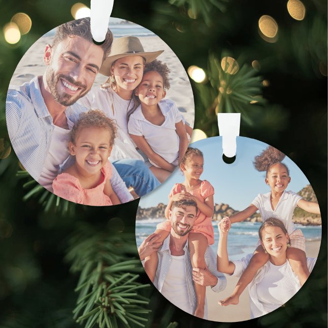 Enfeite de Natal Personalizado de Família com Duas (Double Sided Custom Family Two Photo Christmas Ornament )