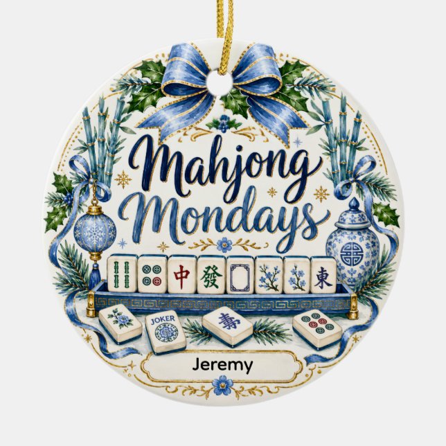 Enfeite de Natal Personalizado de Mahjong (Frente)