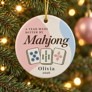 Enfeite de Natal Personalizado de Mahjong Rosa Azu