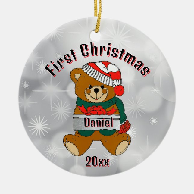 Enfeite de Natal Personalizado de Primeiro Natal (Frente)