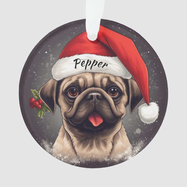 Enfeite de Natal Personalizado de Pug (Frente)
