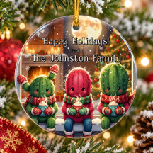 Enfeite de Natal Personalizado Família de Cactus F