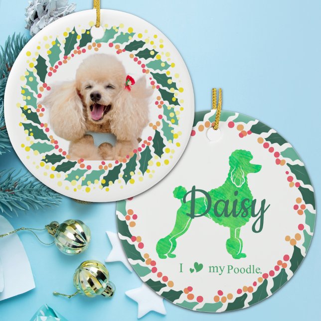 Enfeite de Natal Personalizado Pastel Verde Poodle (Criador carregado)