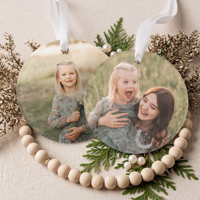 Enfeite de Natal Personalizado Simples de Duas Fot (Personalized Simple Two Photo Family Kids Keepsake Ornament)
