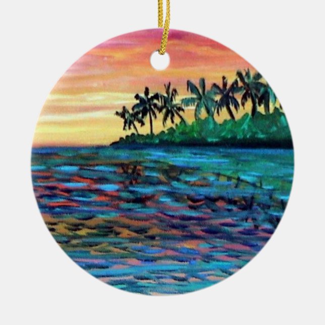 Enfeite de Natal Pôr do Sol na Ilha (Frente)