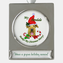 Enfeite De Natal Prateado Com Faixa Airedale Terrier Personalizado Natal