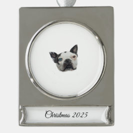 Enfeite De Natal Prateado Com Faixa Dog Banner Ornament
