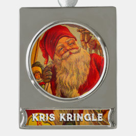 Enfeite De Natal Prateado Com Faixa Ornamento Kris Kringle