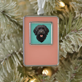 Enfeite De Natal Prateado Com Foto Cachorro Preto Labradoodle