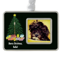 Enfeite Emoldurado de Cachorro Schnoodle com Árvor
