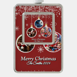 Enfeite De Natal Prateado Com Foto Feliz de Fotos da Família Moderna, Engraçada, Boni