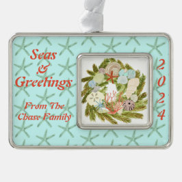 Enfeite De Natal Prateado Com Foto Feriados Costeiros, Seas e Saudações