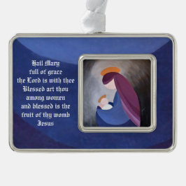 Enfeite De Natal Prateado Com Foto Ornamento de Moldes Horizontais Madonna e Child
