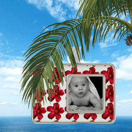 Enfeite De Natal Prateado Com Foto Red Hibiscus Flower Frame Prata Placa Ornament