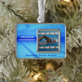 Enfeite De Natal Prateado Com Foto Swimmer Keepsaname
