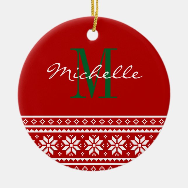 Enfeite de Natal redondo personalizado com monogra (Frente)