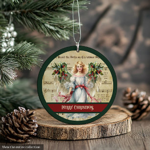 Enfeite de Natal Retro Verde Anjo Design Vermelho