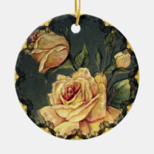 Enfeite de Natal Rosas Amarelas Vintage