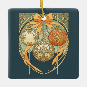 Enfeite de Natal Vermelho Laranja Bege Art Nouveau
