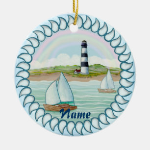 Enfeite de nome personalizado Farol de barcos à ve