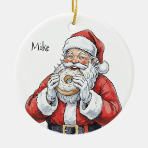 Enfeite de Papai Noel comendo bagel