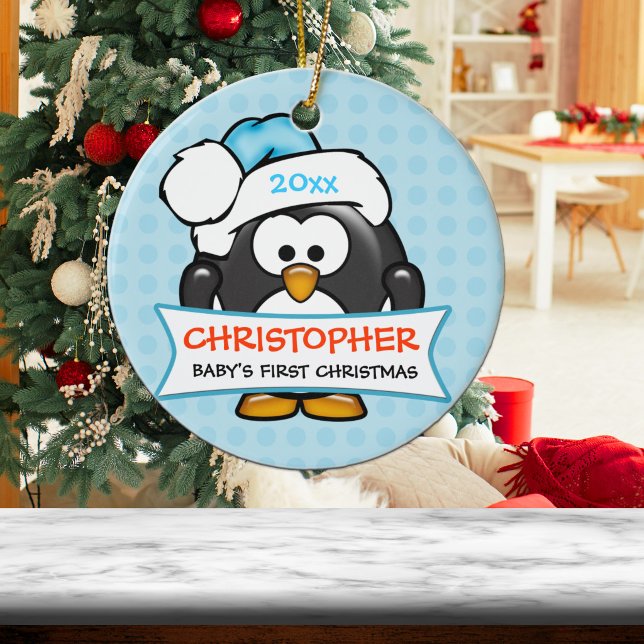 Enfeite de Pinguim do Primeiro Natal do Bebê (Criador carregado)