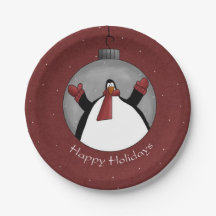 Enfeite de Pinguim Feliz Natal Prato de Papel