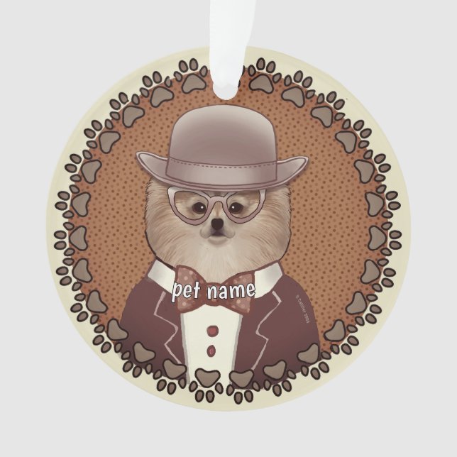 Enfeite de Pomerânia com óculos (Frente)