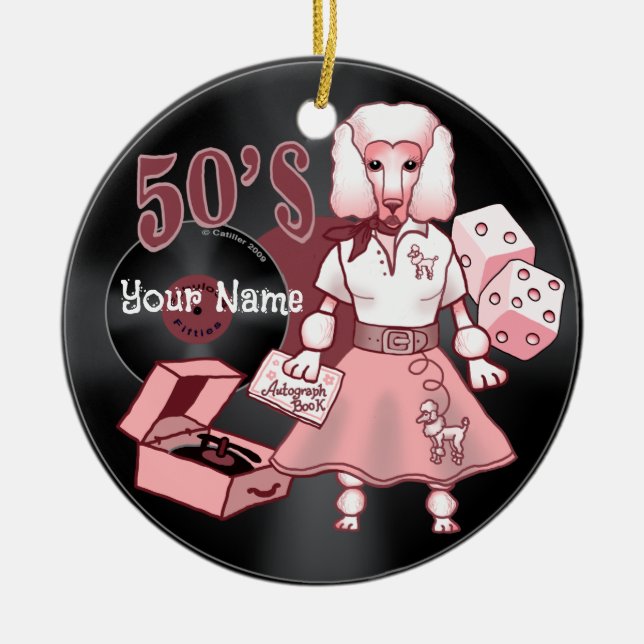 Enfeite de Poodle Rosa Retro (Frente)