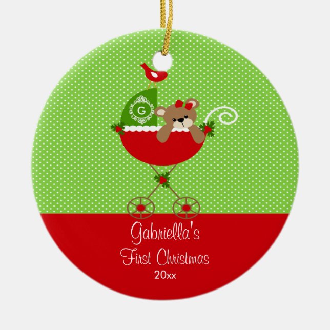 Enfeite de Primeiro Natal do Bebê Carrinho de Bebê (Frente)