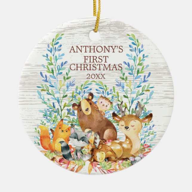 Enfeite de Primeiro Natal do Bebê com Animais da F (Frente)