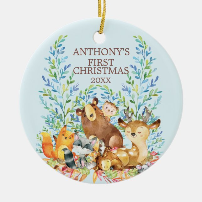 Enfeite de Primeiro Natal do Bebê com Animais da F (Frente)