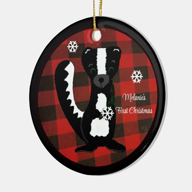 Enfeite de Primeiro Natal do Bebê Xadrez de Búfalo (Esquerda)