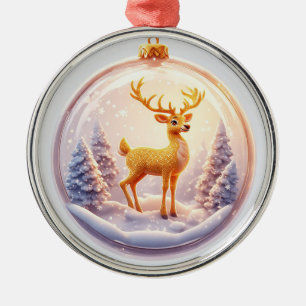 Enfeite de Rena Dourada em um Globo de Natal Nevad