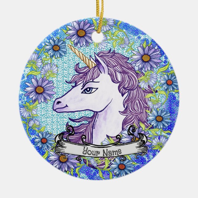 Enfeite de unicórnio Daisy Azul (Frente)